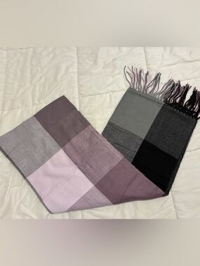 Amazon Plaid Fringe Scarf - Purple, Gray, Black